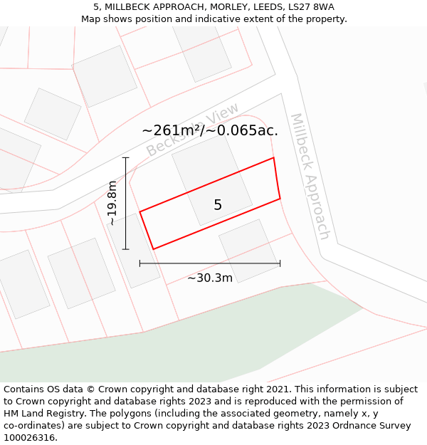 5, MILLBECK APPROACH, MORLEY, LEEDS, LS27 8WA: Plot and title map