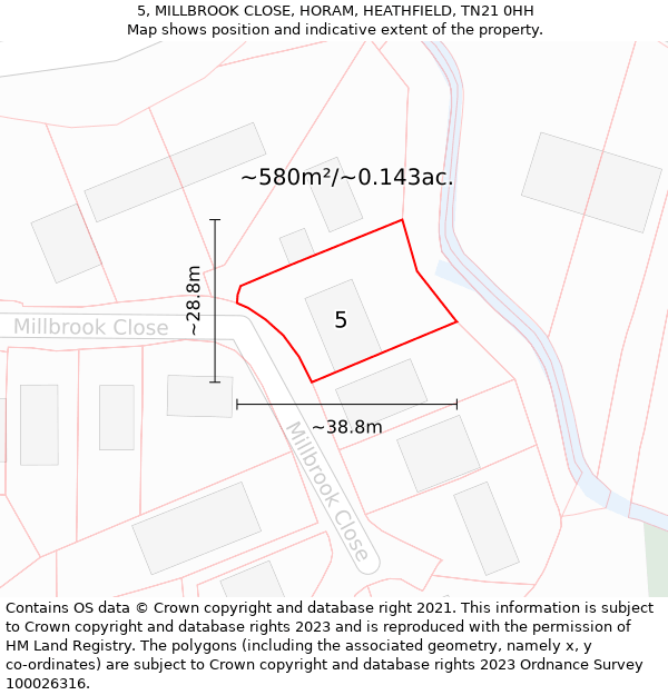 5, MILLBROOK CLOSE, HORAM, HEATHFIELD, TN21 0HH: Plot and title map