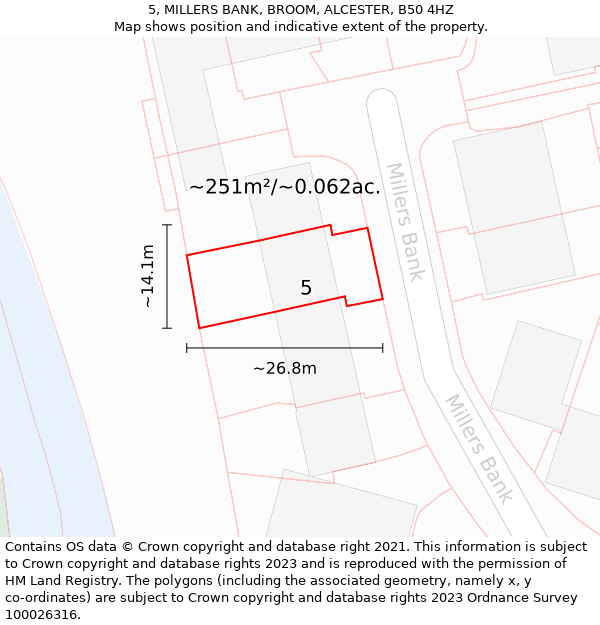 5, MILLERS BANK, BROOM, ALCESTER, B50 4HZ: Plot and title map