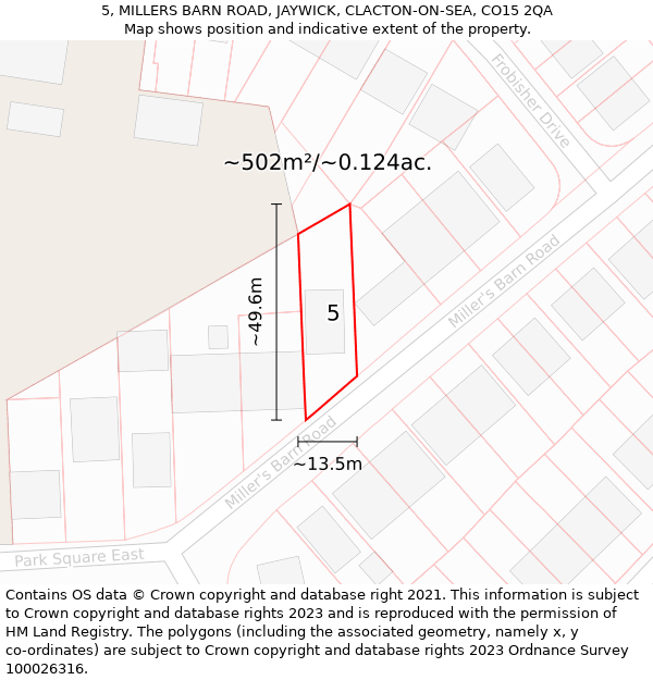 5, MILLERS BARN ROAD, JAYWICK, CLACTON-ON-SEA, CO15 2QA: Plot and title map
