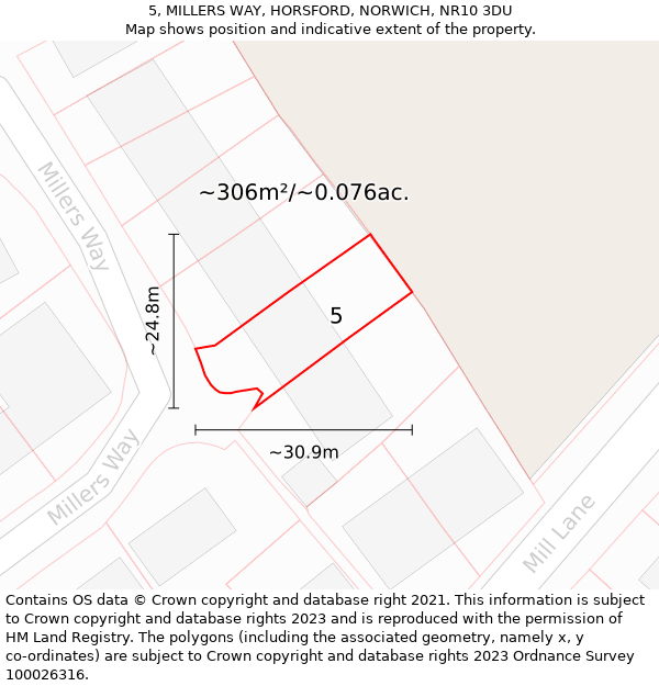 5, MILLERS WAY, HORSFORD, NORWICH, NR10 3DU: Plot and title map