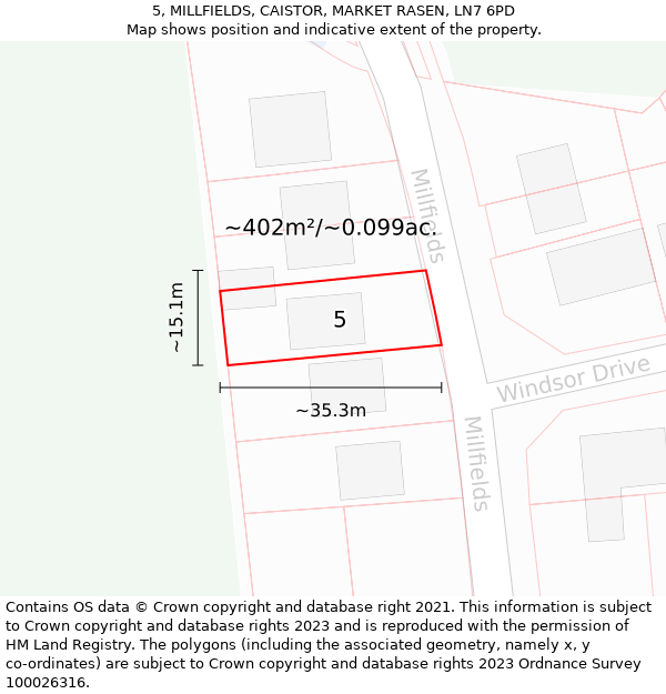 5, MILLFIELDS, CAISTOR, MARKET RASEN, LN7 6PD: Plot and title map