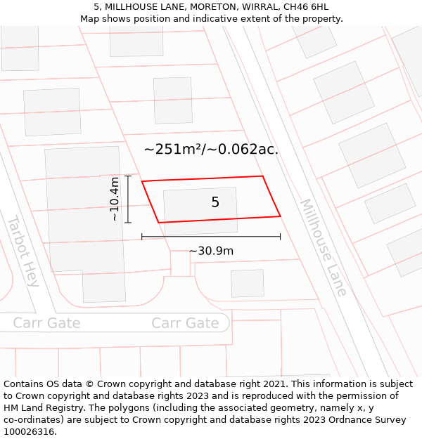 5, MILLHOUSE LANE, MORETON, WIRRAL, CH46 6HL: Plot and title map