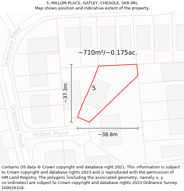 5, MILLOM PLACE, GATLEY, CHEADLE, SK8 4RL: Plot and title map