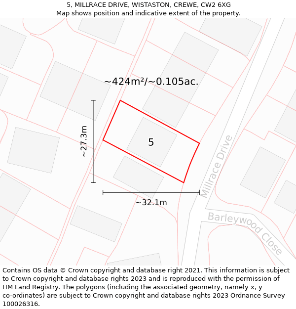 5, MILLRACE DRIVE, WISTASTON, CREWE, CW2 6XG: Plot and title map