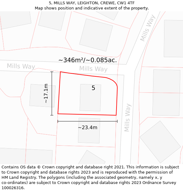 5, MILLS WAY, LEIGHTON, CREWE, CW1 4TF: Plot and title map