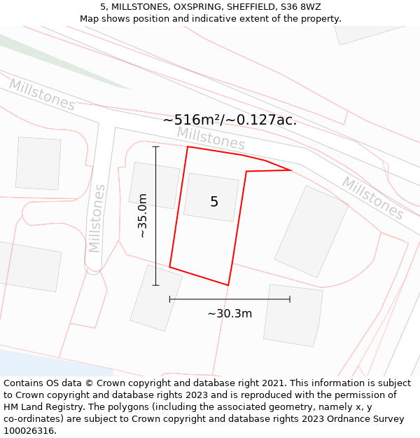 5, MILLSTONES, OXSPRING, SHEFFIELD, S36 8WZ: Plot and title map