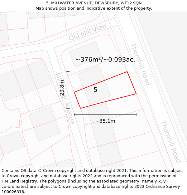 5, MILLWATER AVENUE, DEWSBURY, WF12 9QN: Plot and title map