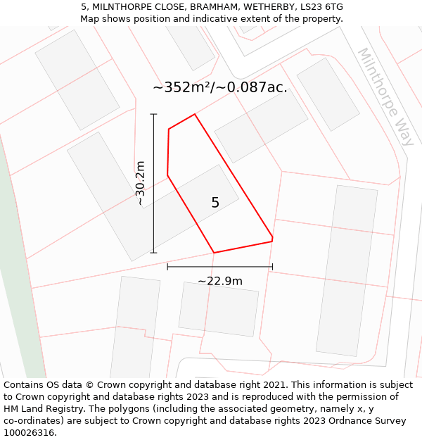 5, MILNTHORPE CLOSE, BRAMHAM, WETHERBY, LS23 6TG: Plot and title map