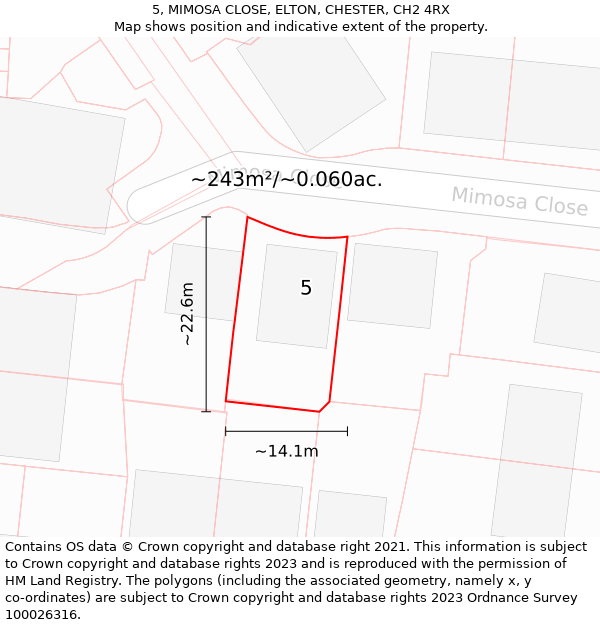 5, MIMOSA CLOSE, ELTON, CHESTER, CH2 4RX: Plot and title map