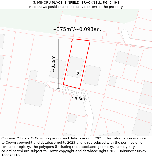 5, MINORU PLACE, BINFIELD, BRACKNELL, RG42 4HS: Plot and title map