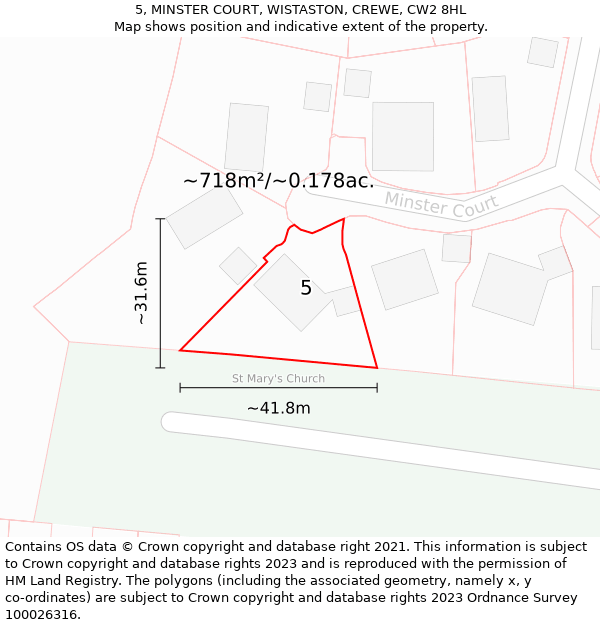 5, MINSTER COURT, WISTASTON, CREWE, CW2 8HL: Plot and title map