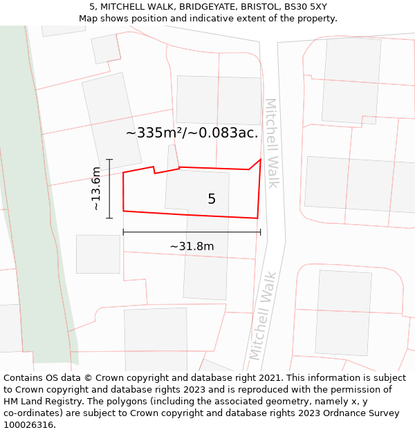 5, MITCHELL WALK, BRIDGEYATE, BRISTOL, BS30 5XY: Plot and title map