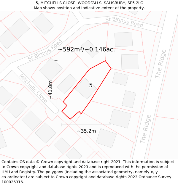 5, MITCHELLS CLOSE, WOODFALLS, SALISBURY, SP5 2LG: Plot and title map