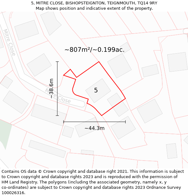 5, MITRE CLOSE, BISHOPSTEIGNTON, TEIGNMOUTH, TQ14 9RY: Plot and title map