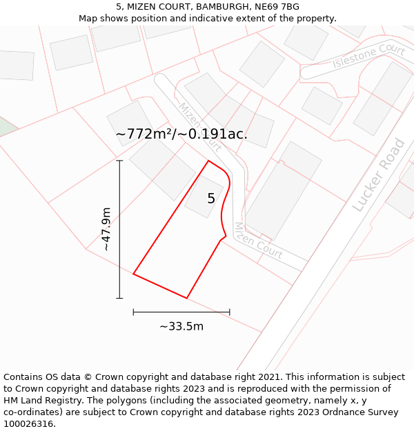 5, MIZEN COURT, BAMBURGH, NE69 7BG: Plot and title map