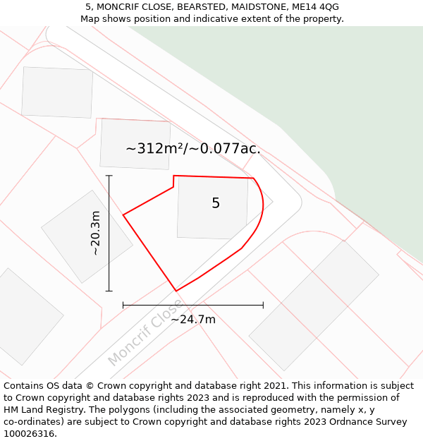 5, MONCRIF CLOSE, BEARSTED, MAIDSTONE, ME14 4QG: Plot and title map