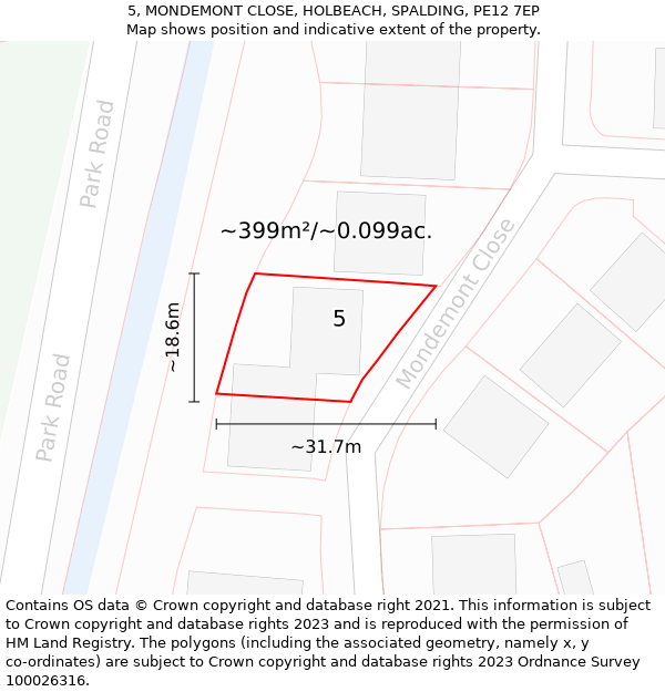 5, MONDEMONT CLOSE, HOLBEACH, SPALDING, PE12 7EP: Plot and title map