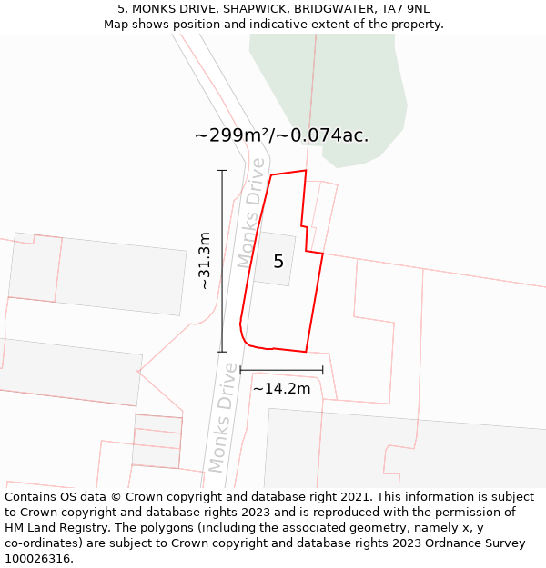 5, MONKS DRIVE, SHAPWICK, BRIDGWATER, TA7 9NL: Plot and title map