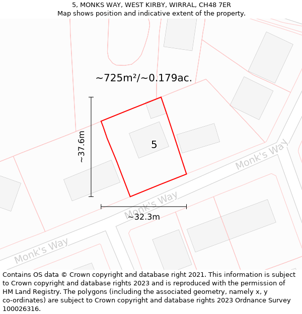 5, MONKS WAY, WEST KIRBY, WIRRAL, CH48 7ER: Plot and title map