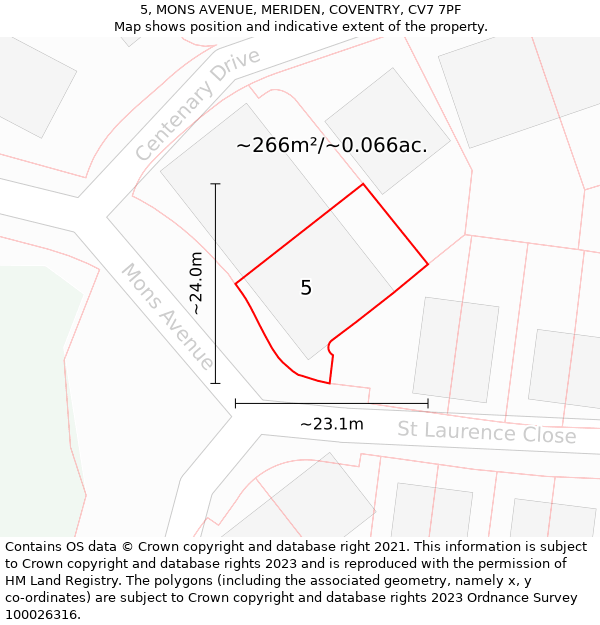 5, MONS AVENUE, MERIDEN, COVENTRY, CV7 7PF: Plot and title map