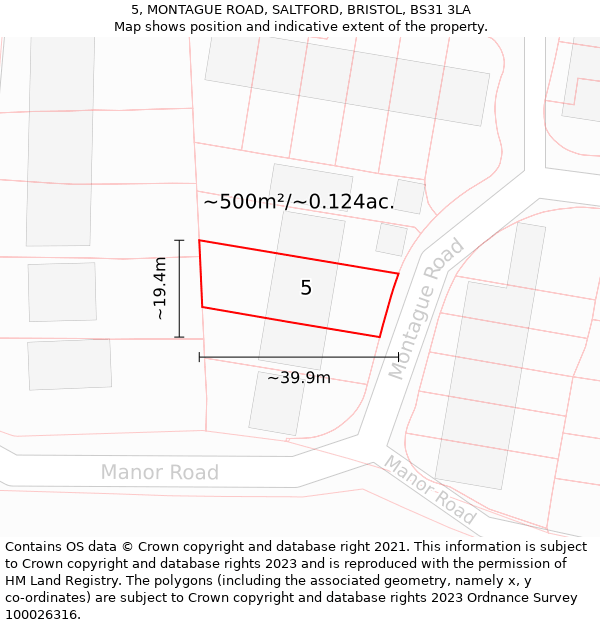 5, MONTAGUE ROAD, SALTFORD, BRISTOL, BS31 3LA: Plot and title map