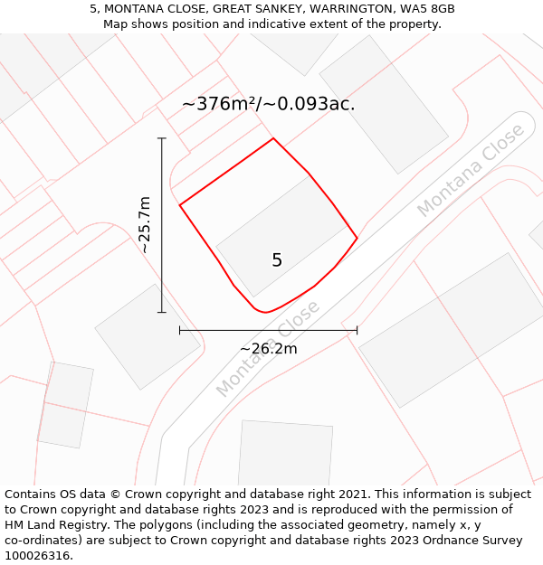 5, MONTANA CLOSE, GREAT SANKEY, WARRINGTON, WA5 8GB: Plot and title map