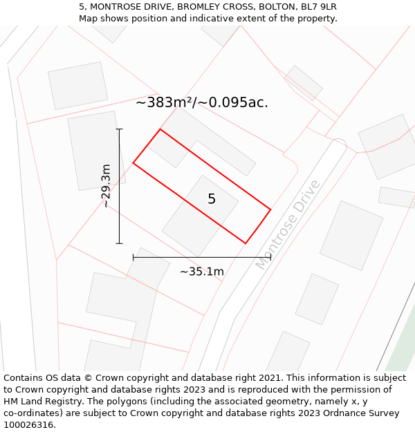 5, MONTROSE DRIVE, BROMLEY CROSS, BOLTON, BL7 9LR: Plot and title map
