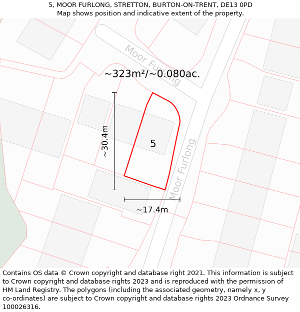 5, MOOR FURLONG, STRETTON, BURTON-ON-TRENT, DE13 0PD: Plot and title map