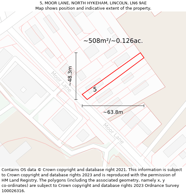 5, MOOR LANE, NORTH HYKEHAM, LINCOLN, LN6 9AE: Plot and title map