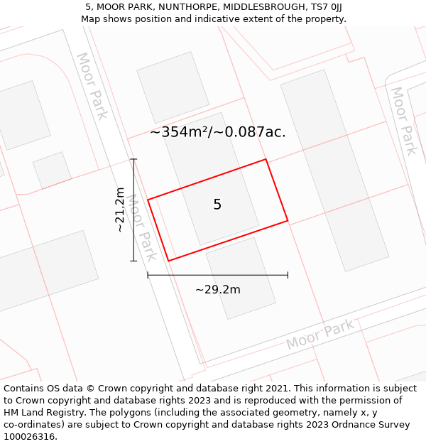 5, MOOR PARK, NUNTHORPE, MIDDLESBROUGH, TS7 0JJ: Plot and title map