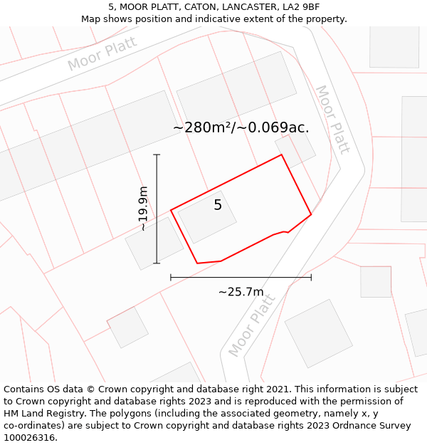 5, MOOR PLATT, CATON, LANCASTER, LA2 9BF: Plot and title map