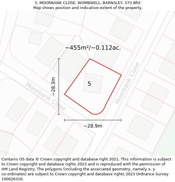 5, MOORBANK CLOSE, WOMBWELL, BARNSLEY, S73 8RX: Plot and title map