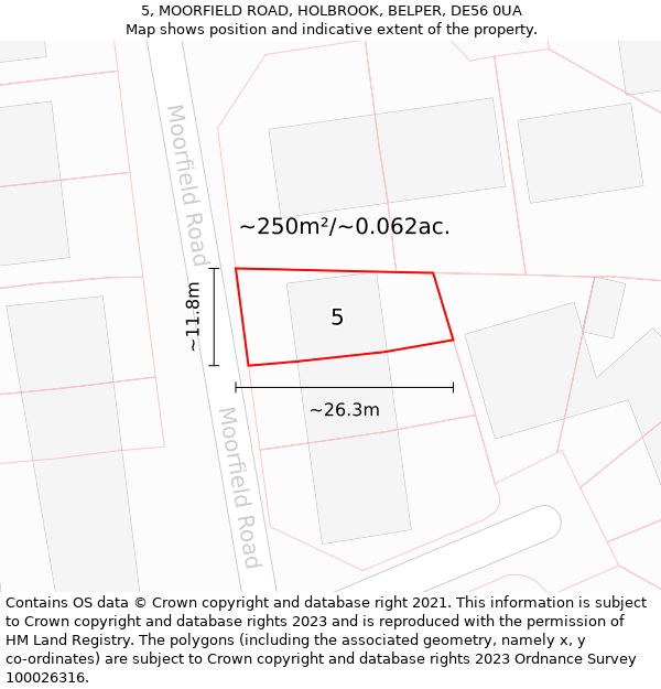 5, MOORFIELD ROAD, HOLBROOK, BELPER, DE56 0UA: Plot and title map