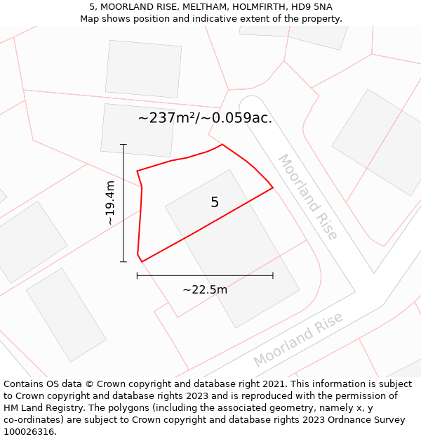 5, MOORLAND RISE, MELTHAM, HOLMFIRTH, HD9 5NA: Plot and title map