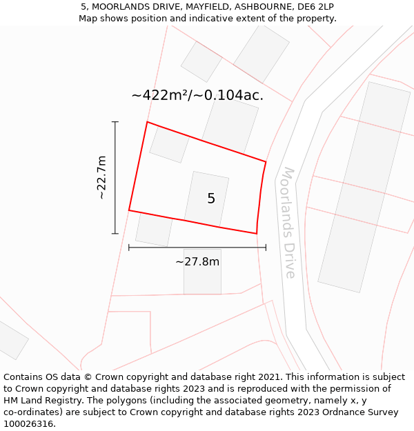 5, MOORLANDS DRIVE, MAYFIELD, ASHBOURNE, DE6 2LP: Plot and title map