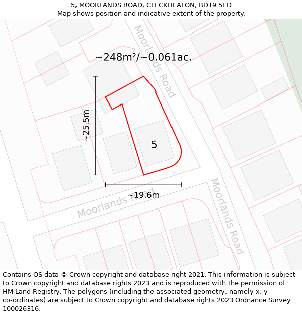 5, MOORLANDS ROAD, CLECKHEATON, BD19 5ED: Plot and title map