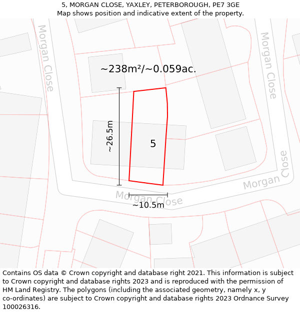 5, MORGAN CLOSE, YAXLEY, PETERBOROUGH, PE7 3GE: Plot and title map