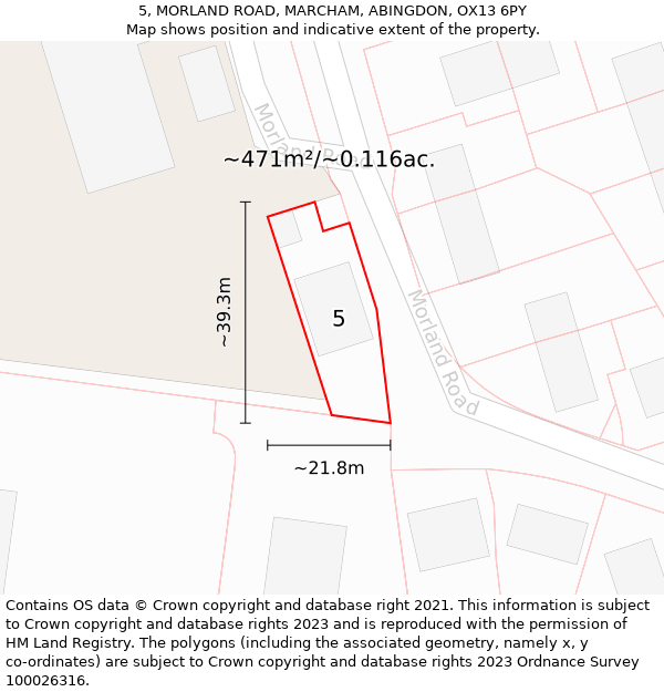 5, MORLAND ROAD, MARCHAM, ABINGDON, OX13 6PY: Plot and title map