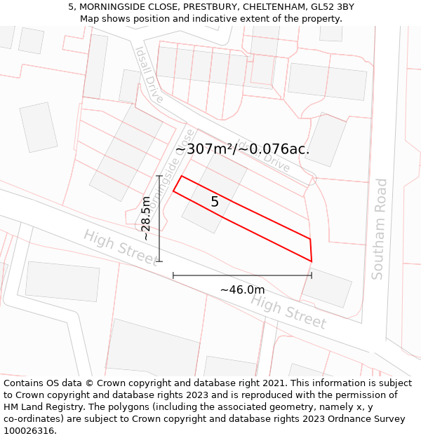 5, MORNINGSIDE CLOSE, PRESTBURY, CHELTENHAM, GL52 3BY: Plot and title map