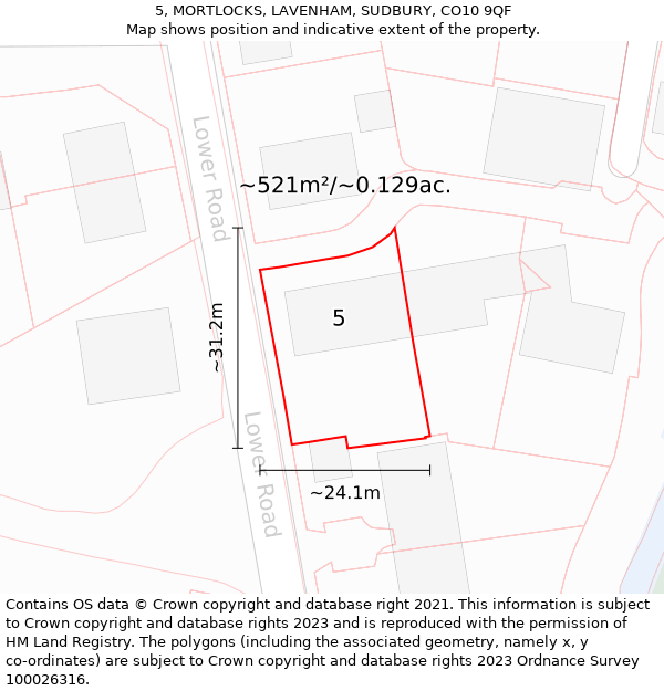 5, MORTLOCKS, LAVENHAM, SUDBURY, CO10 9QF: Plot and title map