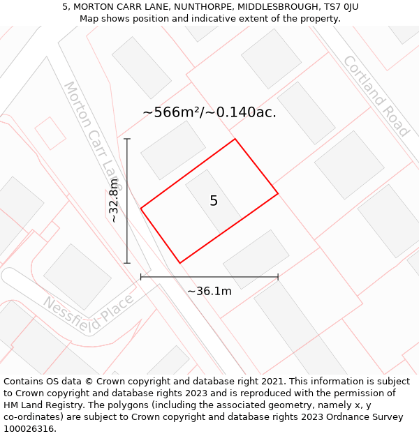 5, MORTON CARR LANE, NUNTHORPE, MIDDLESBROUGH, TS7 0JU: Plot and title map