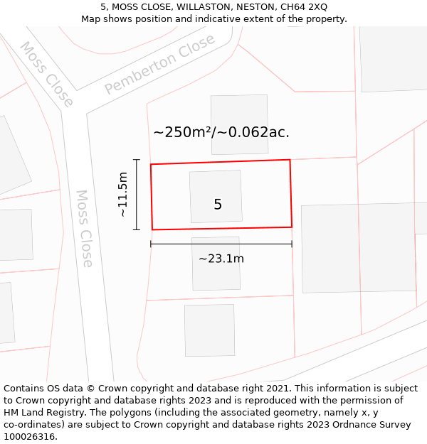 5, MOSS CLOSE, WILLASTON, NESTON, CH64 2XQ: Plot and title map