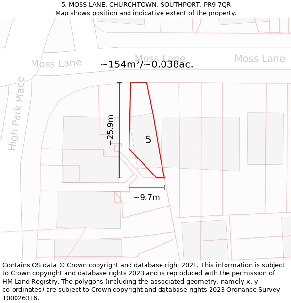 5, MOSS LANE, CHURCHTOWN, SOUTHPORT, PR9 7QR: Plot and title map