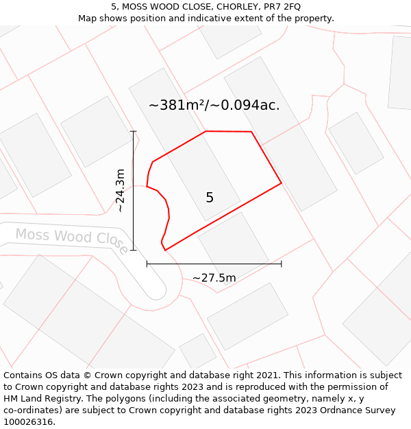 5, MOSS WOOD CLOSE, CHORLEY, PR7 2FQ: Plot and title map