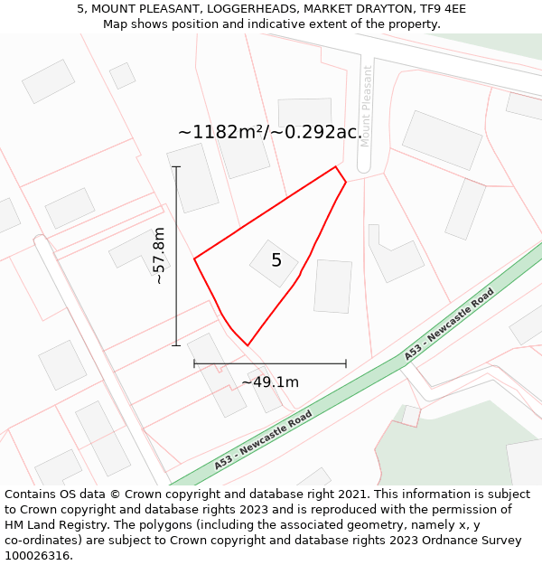 5, MOUNT PLEASANT, LOGGERHEADS, MARKET DRAYTON, TF9 4EE: Plot and title map