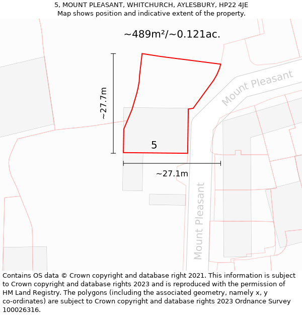 5, MOUNT PLEASANT, WHITCHURCH, AYLESBURY, HP22 4JE: Plot and title map