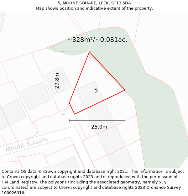 5, MOUNT SQUARE, LEEK, ST13 5DA: Plot and title map