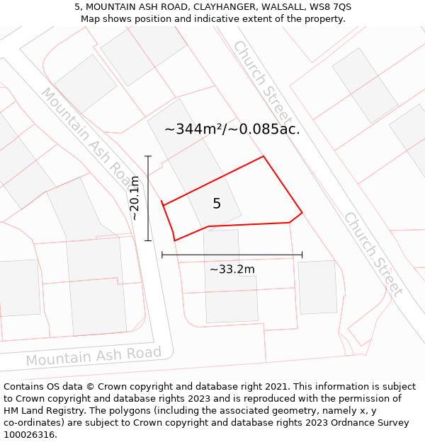 5, MOUNTAIN ASH ROAD, CLAYHANGER, WALSALL, WS8 7QS: Plot and title map