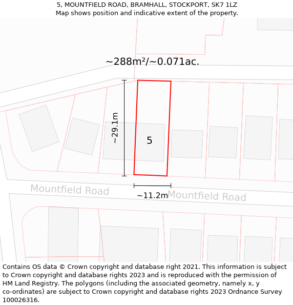 5, MOUNTFIELD ROAD, BRAMHALL, STOCKPORT, SK7 1LZ: Plot and title map